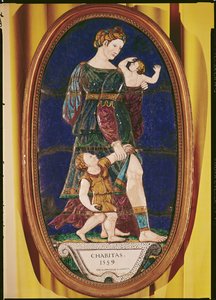 慈善を描いたプラーク、リムーザン、1559（エナメル塗装） 作： Pierre I Courteys
