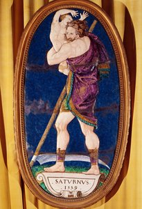 1559年、ヌイイ、マドリード城から土星を描いたプラーク（エナメル塗装） 作： Pierre I Courteys