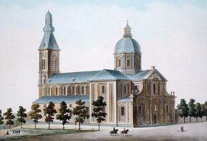 ゲントのサン・ピエール教会、1827年に出版されたピエール・ジャック・ゲッヘッビュールの「Choix des Monuments, Edifices et Maisons les plus remarquables du Royaume des Pays-Bas」より（アクアチント）。 作： ピエール・ジャック・ゲブエル