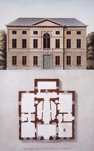 ブリュッセル近郊、レーケンのカントリーハウス（1827年に出版されたピエール・ジャック・ゴエッヘビュールの「Choix des Monuments, Edifices et Maisons les plus remarquables du Royaume des Pays-Bas」より）（アクアチント 作： ピエール・ジャック・ゲブエル