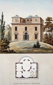 ベルギー、オスタッカーのカントリーハウス（Pierre Jacques Goetghebuer著「Choix des Monuments, Edifices et Maisons les plus remarquables du Royaume des Pays-Bas」1827年発行より）（アクアチント 作： ピエール・ジャック・ゲブエル