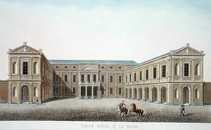 ハーグのパレ・ロワイヤル、1827年に出版されたピエール・ジャック・ゲトゲトビュールの「Choix des Monuments, Edifices et Maisons les plus remarquables du Royaume des Pays-Bas」より（アクアチント） 作： ピエール・ジャック・ゲブエル