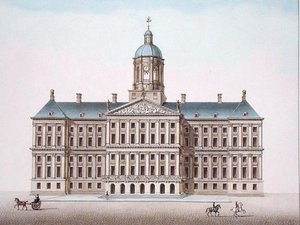 アムステルダムの王宮、ピエール・ジャック・ゲッヘッビュール作「Choix des Monuments, Edifices et Maisons les plus remarquables du Royaume des Pays-Bas」（1827年刊）より（アクアチント 作： ピエール・ジャック・ゲブエル