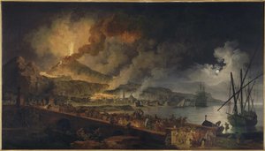 ポルティチ、1767年頃から見たヴェスヴィオ火山の噴火。 作： Pierre Jacques Volaire