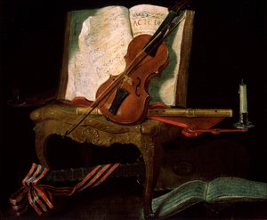 バイオリンのある静物、19世紀 作： Pierre Justin Ouvrie