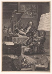 富の危険性について警告しているしもべ付きの金の天秤 作： Pierre Landry (attributed to)