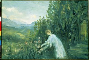 Woman in a Garden (レディ・イン・ザ・ガーデン)。 ピエール・ラプラード (1875-1931) の絵画 作： Pierre Laprade