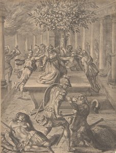 1654年以前のトロイ・ピュロス殺害プリアモスの袋。 作： Pierre Lombart