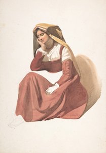 座っているイタリアの農民の女性、19 世紀半ば。 作： Pierre Louis Dubourcq