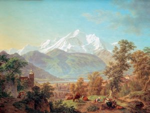 日没時にサランシュから見たモンブラン ピエール・ルイによる海岸の絵画 (1753-1817) 1802 美術館 アートとD？ スイス ジュネーブ市の歴史 作： Pierre Louis de La Rive