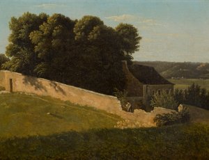 コテージのある夏の風景（キャンバスに油彩） 作： Pierre Luc Charles Ciceri