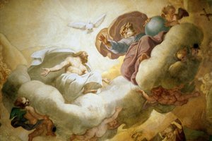 聖三位一体を描いたドーム内部の絵画の詳細、1663-65フレスコ画も参照252650 作： Pierre Mignard