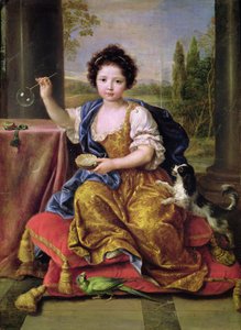 マリー・アンヌ・ド・ブルボン（1666-1739）マドモアゼル・ド・ブロワ、シャボン玉を吹く（キャンバスに油彩） 作： Pierre Mignard
