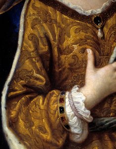 ルイ14世の愛人であったマントノン侯爵夫人フランソワーズ・ドービーニュ（1635年～1719年）の肖像。ドレスのディテールピエール・ミニャール（1612-1695）の絵画 作： Pierre Mignard