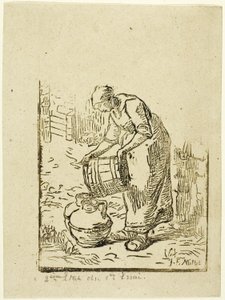 水缶に水を入れる女性 作： Pierre Millet