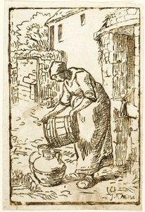 水缶に水を入れる女性 作： Pierre Millet