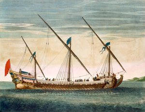 ルナプチューンフランソワからのオールが進行中の3本マストのGalleass、c.1693-1700（手描きの彫刻）