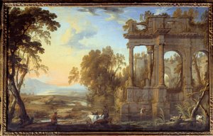 廃墟と牧童のいる風景 ピエール・パテル・ザ・ペール（1605-1676）の絵画 17世紀 日0.53x0.83m 作： Pierre Patel
