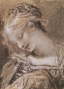 聖母の頭（紙に木炭と白いチョーク） 作： Pierre Paul Prudhon