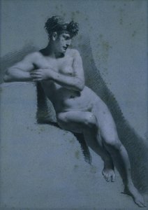 裸の女性の習作、座って右を向いている (直腸) 作： Pierre Paul Prud