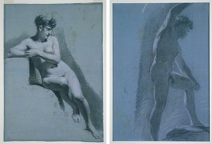 裸の女性の習作、座って右を向いている (直腸) 男性の裸体の習作 (裏面)