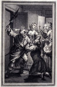 La Gageure des trois commeres - Jean La Fontaineの「Tales et nouvelles en vers」の中で。1776.イラスト：P.P.Choffard 作： Pierre Philippe Choffard