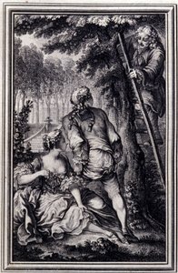 La Gageure des trois commeres - Jean La Fontaineの「Tales et nouvelles en vers」の中で。1776.イラスト：P.P.Choffard 作： Pierre Philippe Choffard