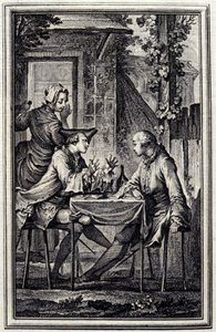 耳かきやムール貝のラッコ入れ。ジャン・ド・ラ・フォンテーヌの「Tales et nouvelles en vers」（アムステルダム、1776年）の中で、P.P.Choffardが描いています。 作： Pierre Philippe Choffard