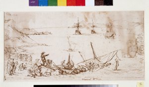 シオタ湾の搭乗部隊（紙にインクとペン） 作： Pierre Puget