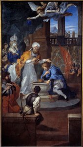 496年12月25日にランスで行われたクロヴィスの洗礼。ピエール・ピュジェ（1620-1694）による絵画 作： Pierre Puget