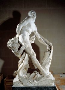 陸上競技者ミロン・ド・クロトーネ（紀元前540～516年頃）を表現したもの。ピエール・ピュジェ（1620-1694）による彫刻 1683.太陽 2.7メートル パリ、ルーヴル美術館 作： Pierre Puget