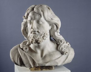 救世主ムンディ。キリストを世界の救世主として表すバスト（大理石） 作： Pierre Puget