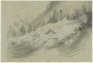 アルプスの雪崩 1870年頃 （白黒チョーク画） 作： ピエール・ピュビス・ド・シャヴァンヌ