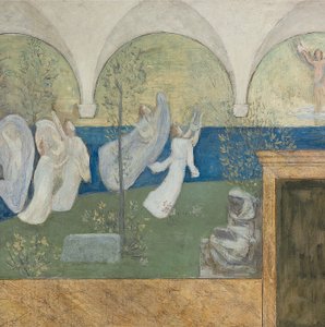 天才のための感動的なミューズ応援、光の使者、1895年の準備絵の詳細 作： Pierre Puvis de Chavannes