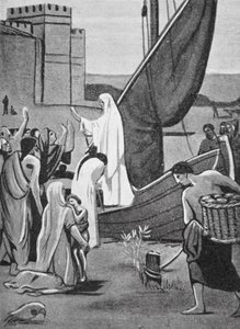 セント・ジュヌヴィエーヴがパリに物資をもたらす（リトグラフ） 作： Pierre Puvis de Chavannes