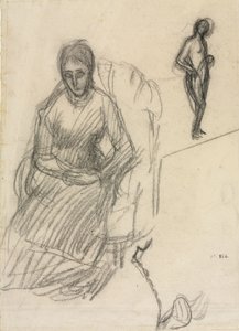 マダム・マリー・カンタキュゼーヌの習作 立つ女性ヌードの習作 1883年頃（黒チョーク） 作： Pierre Puvis de Chavannes