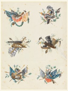 軍事属性で構成された6つのトロフィー 作： Pierre Ranson