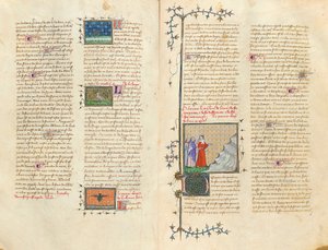 1390年頃のジャンコルベションのフランス語訳におけるイギリス人バーソロミューによる「物性」のページ 作： Pierre Remiet