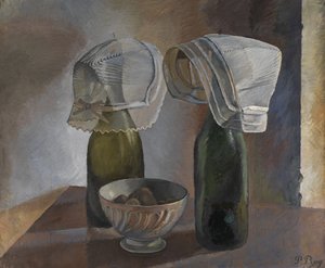 ボトルとブルトンのボンネットのある静物、1924年頃（キャンバスに油彩） 作： Pierre Roy