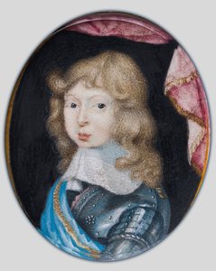 子供の頃のスウェーデン国王チャールズ11世のミニチュア、1662年頃（羊皮紙にガッシュ） 作： Pierre Signac