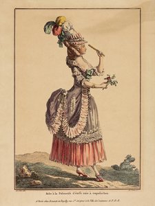 ドレープオーバースカートのポロネーズワンピース。 Gallerie des Modes et Costumes Francais、1778年より
