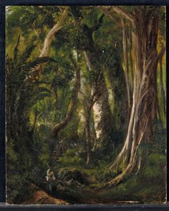 キューバの森の旅人（パネルに油彩） 作： Pierre Toussaint Frédéric Mialhe