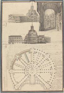 円形教会の平面図と三景 作： Pierre Varin