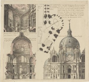 三角教区教会の 3 つのビューとプラン 作： Pierre Varin