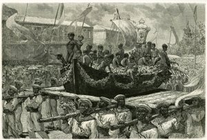 万聖節の前夜に行われるキリオの行列では、宗教的にも大衆的にも、1793年に消息を絶った船のカヌーに乗って聖母像が街中に運ばれ、生存者は奇跡の聖母を元に献上します。エングレーヴィング 作： Pierre Vignal
