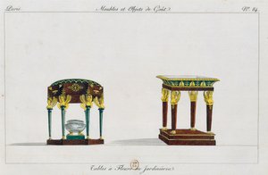 花のためのテーブルまたは花の台、皿84、イラスト「Collection de meubles et objects de gout（家具と趣味の品々のコレクション）」より 作： Pierre de La Mesangere