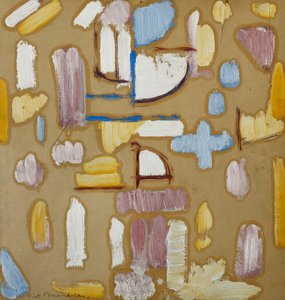 ピンク、ブルー、イエロー、ホワイトのコンポジション（教会のファサード）、1912年頃（油彩） 作： Piet Mondrian
