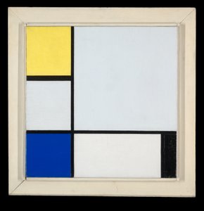 イエロー、ブルー、ブラック、ライトブルーのコンポジション 作： Piet Mondrian
