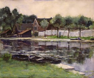 川辺で洗濯物を干す農夫の妻たち 作： Piet Mondrian