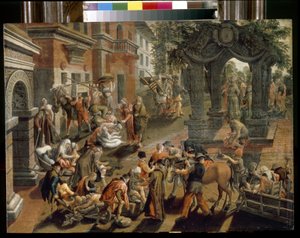 使徒ペテロとヨハネ。 （使徒ペテロとヨハネ）。 Pieter Aertsen (1508-1575) による絵画、木に油彩 作： Pieter Aertsen